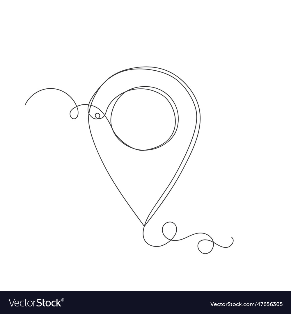Map pin location continuous one line art vector image Map pin location continuous one line art