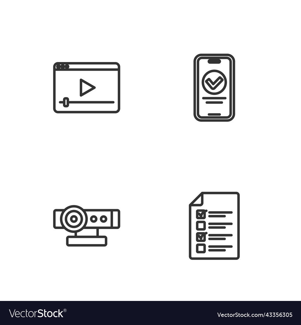 Set line online quiz test survey web camera vector image Set line online quiz test survey web camera