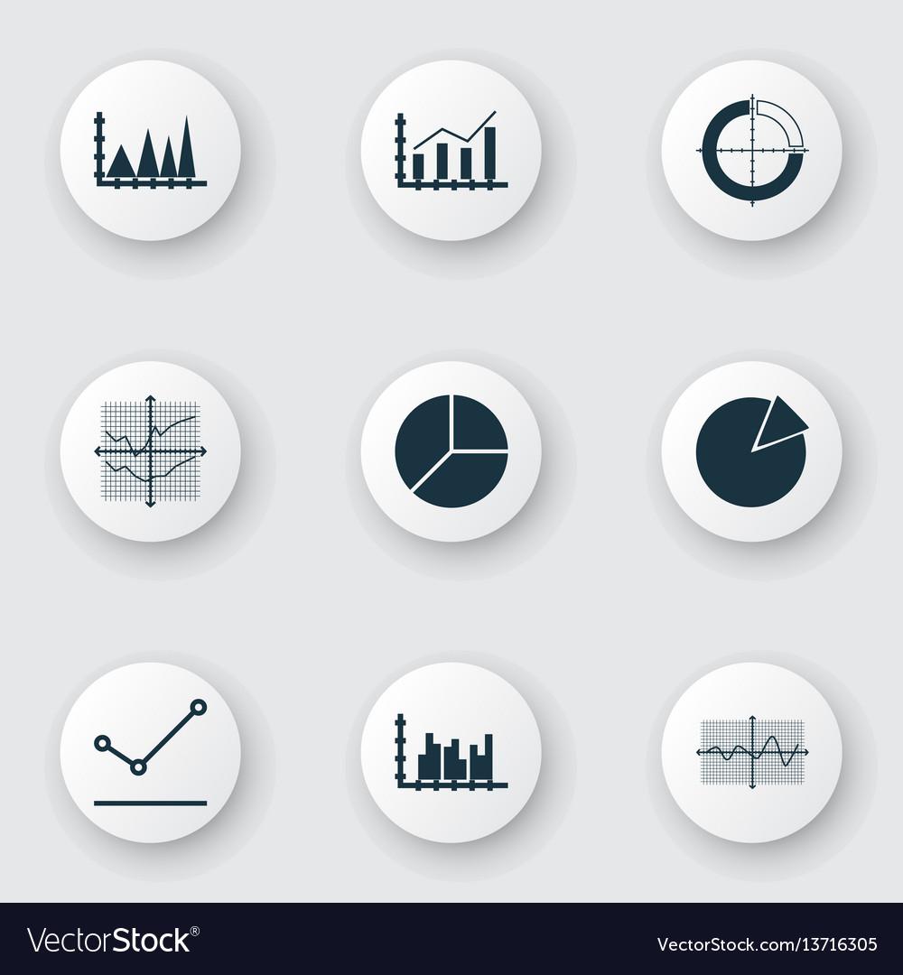 Set of graphs diagrams and statistics icons vector image Set of graphs diagrams and statistics icons