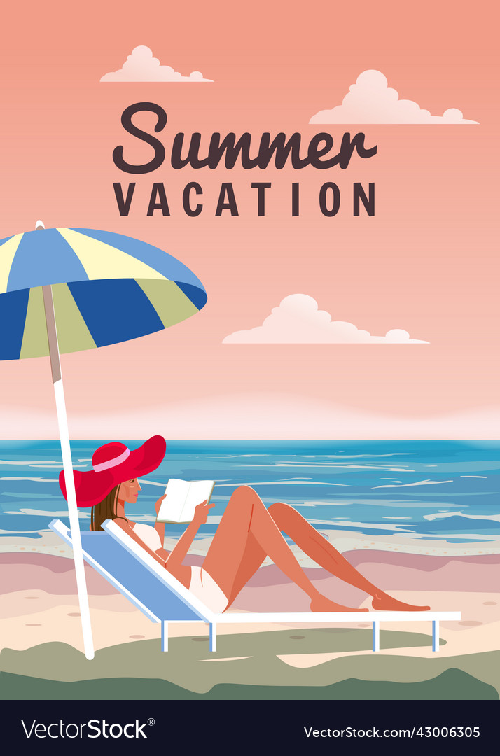 Summer vacation woman in chaise lounge with book Vector Image