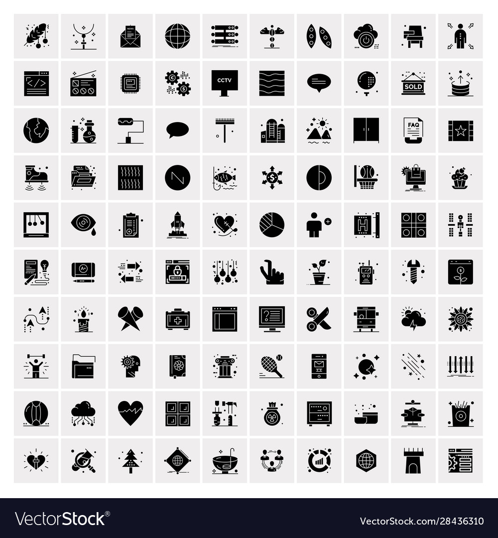 100 solid business icons for web and print vector image 100 solid business icons for web and print