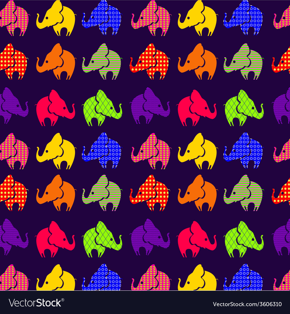 Abstract seamless pattern with elephants on violet