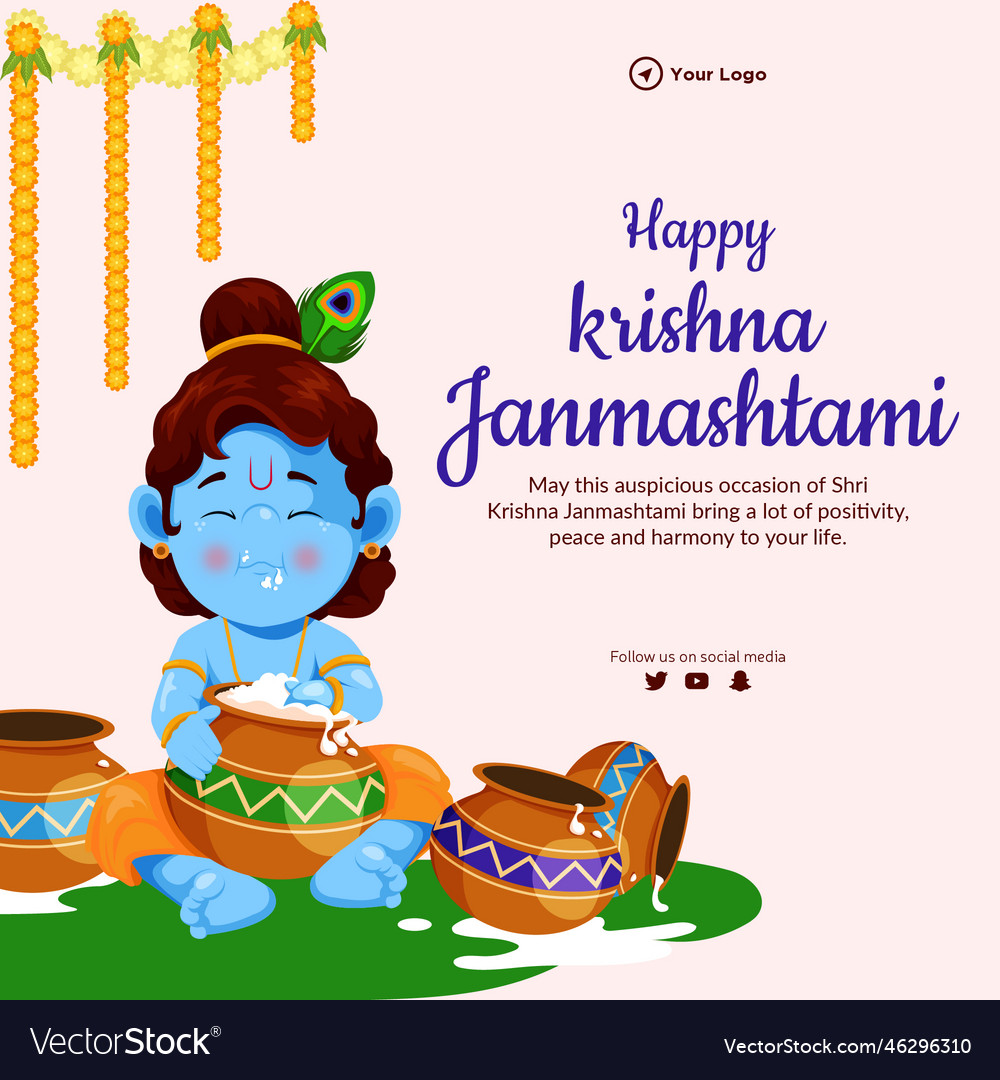 Banner design of happy krishna janmashtami Vector Image