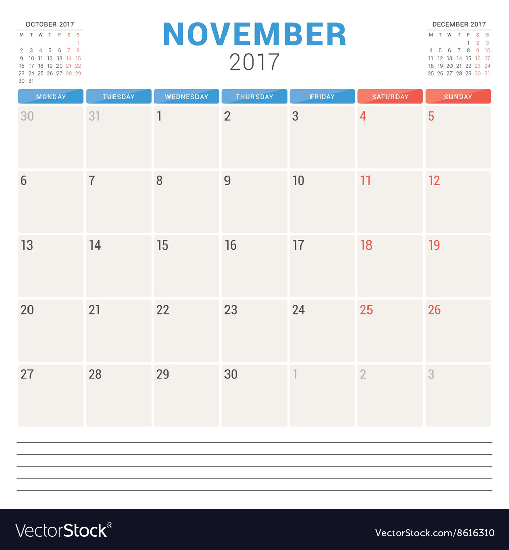 Calendar planner for 2017 year design template Vector Image