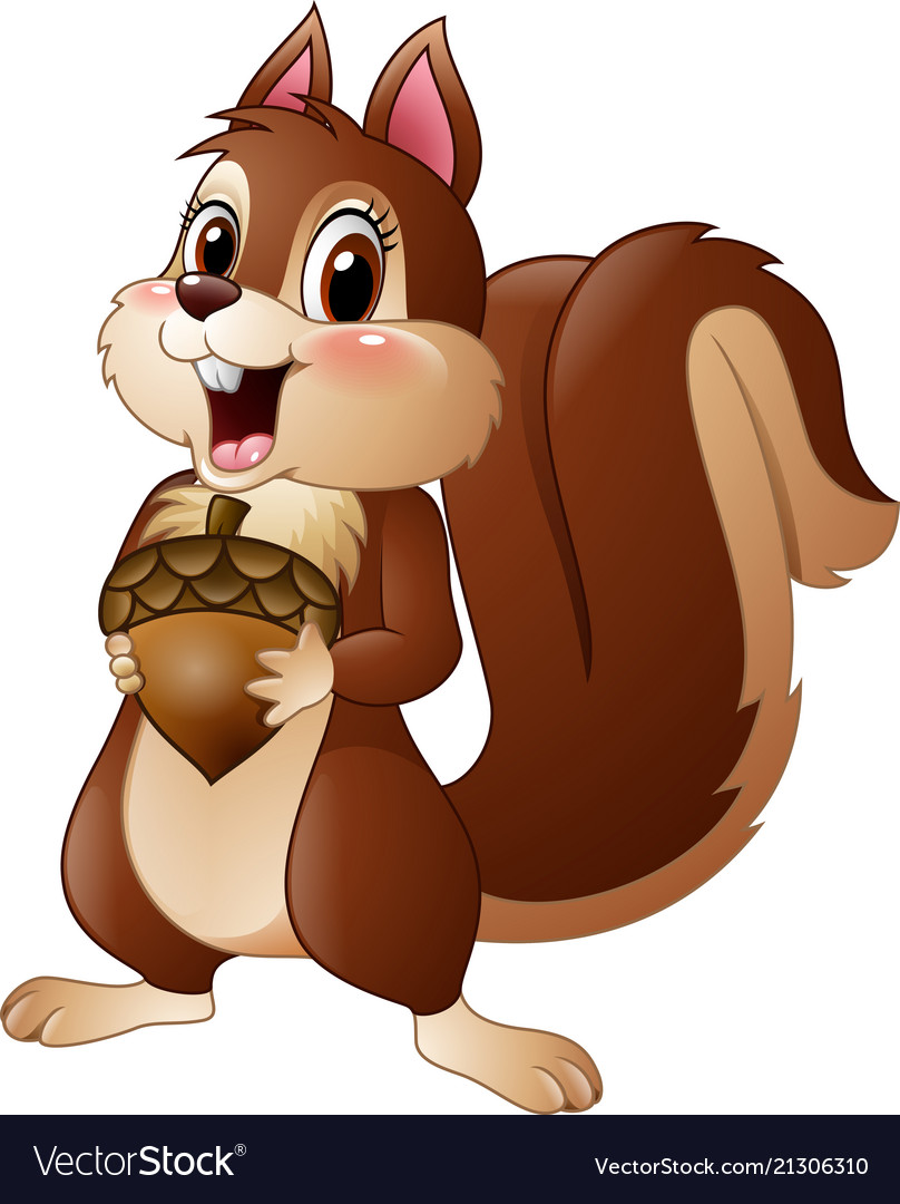 Cartoon funny squirrel holding pine cone