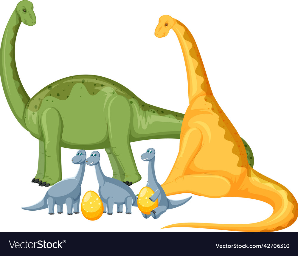 Cute apatosaurus dinosaur and baby cartoon