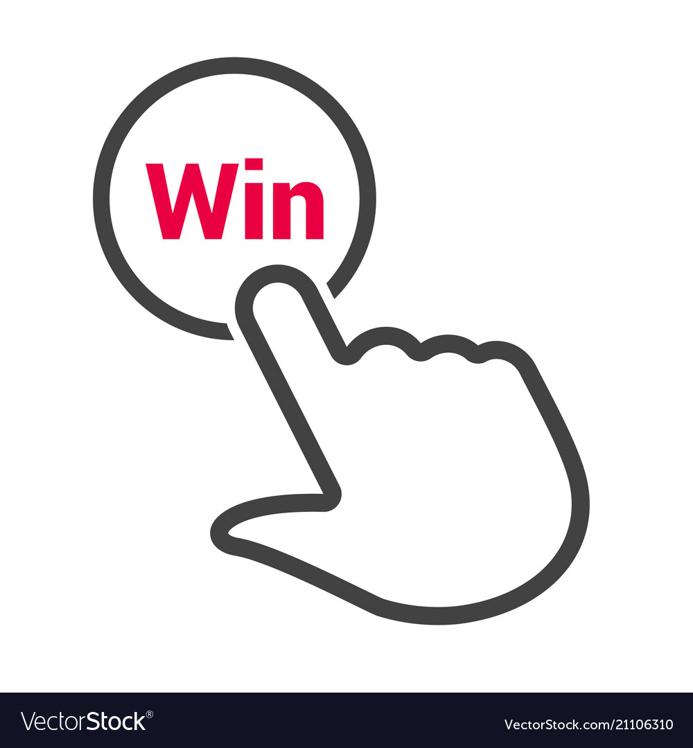 Hand presses the button with text win vector image Hand presses the button with text win