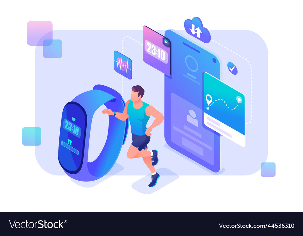 Isometric concept a man runs around using Vector Image Isometric concept a man runs around using