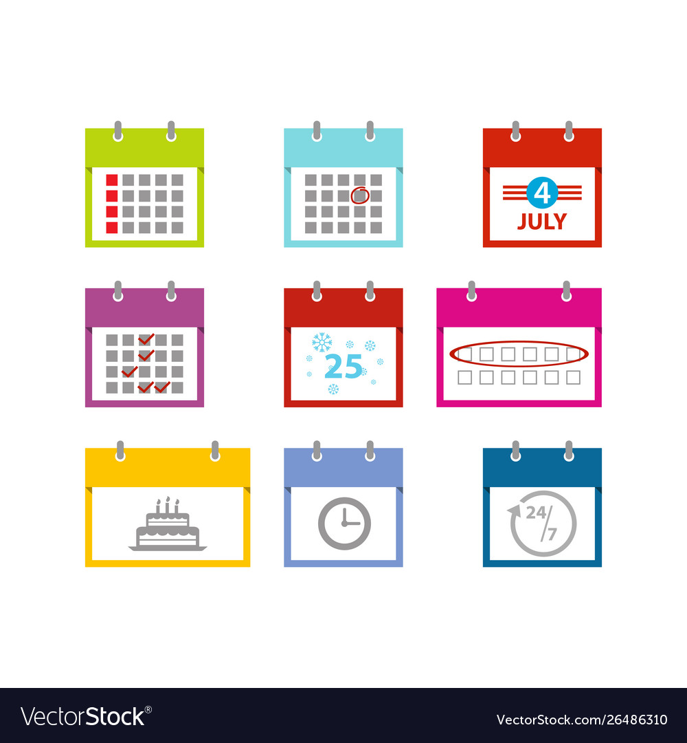 Multicolored calendar icons set for web design vector image Multicolored calendar icons set for web design