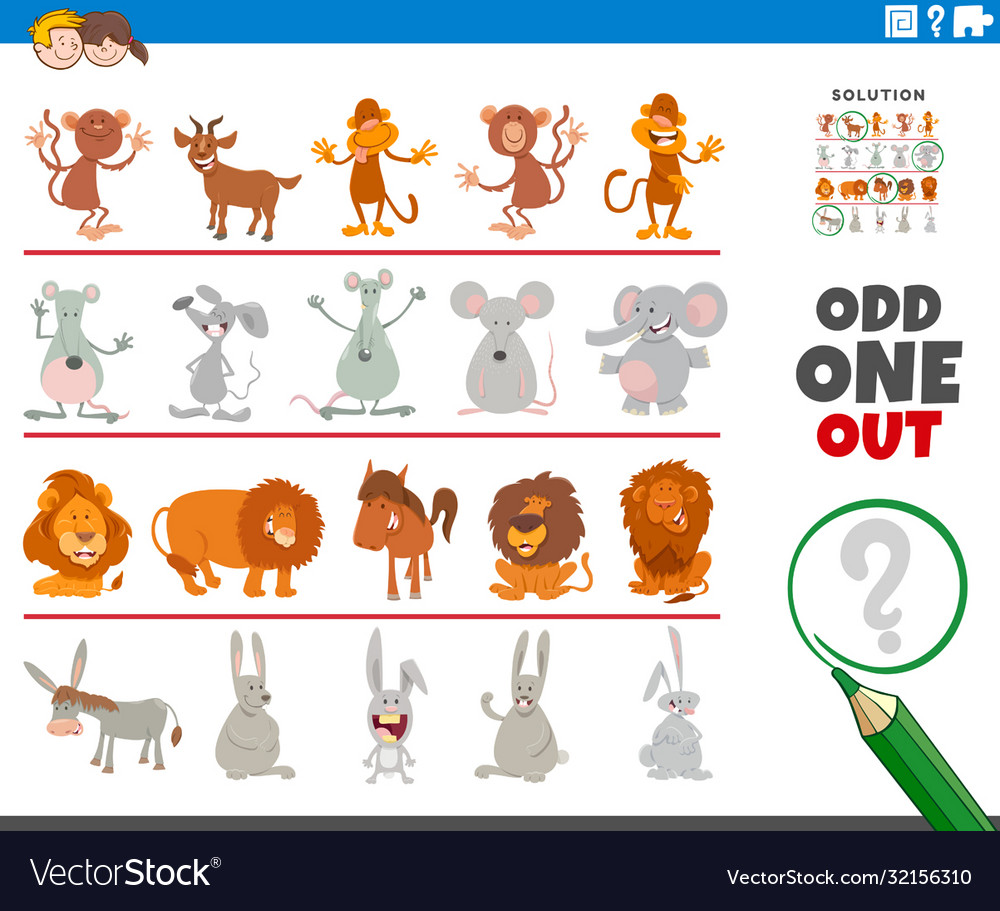 Odd One Out Picture Game With Funny Animal Vector Image