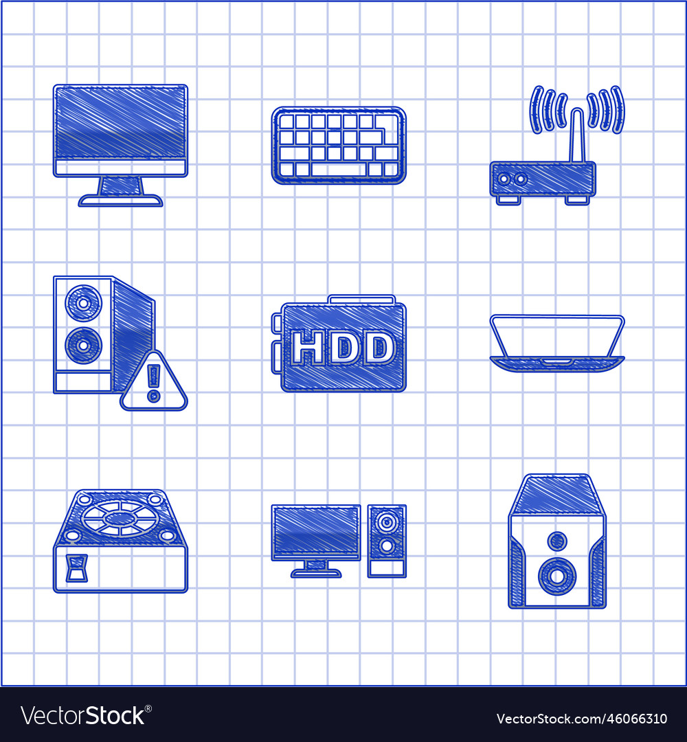 Set hard disk drive hdd computer monitor vector image Set hard disk drive hdd computer monitor