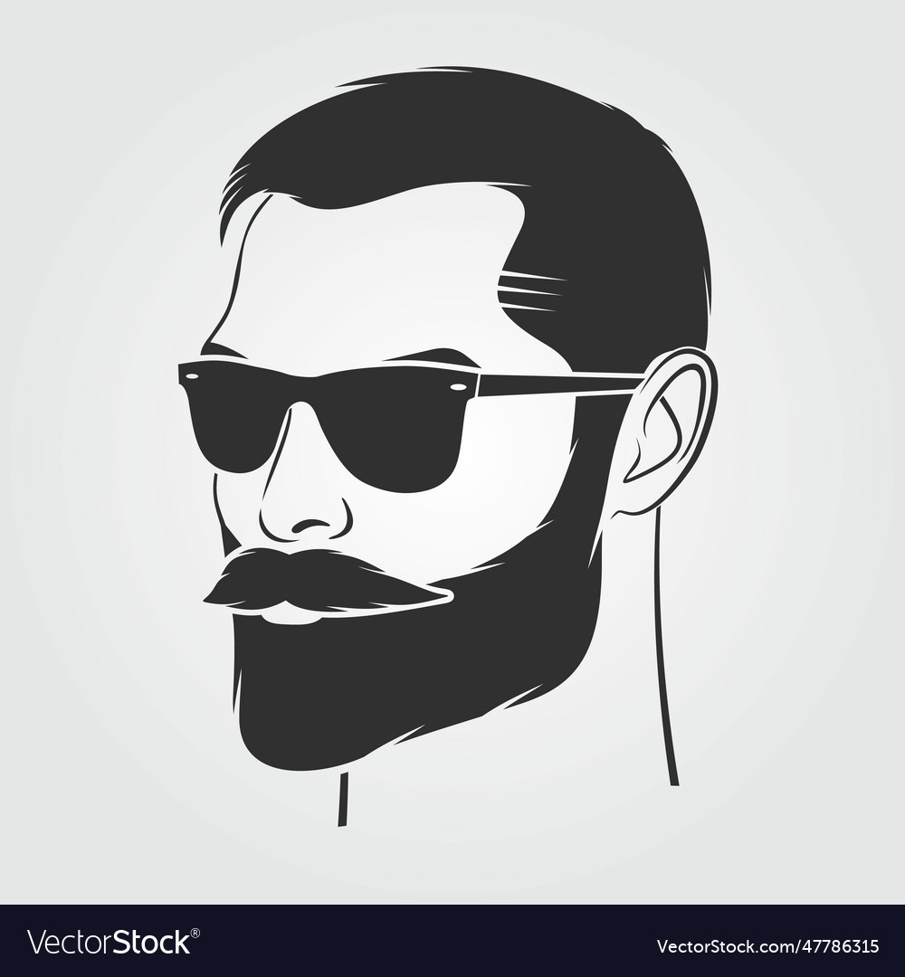 Bearded Men In Sunglasses Hipster Face Icon Vector Image 2979