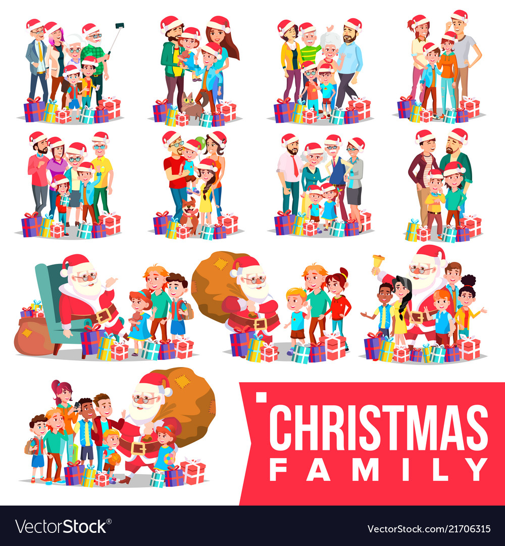 Christmas family portrait set full happy vector image Christmas family portrait set full happy