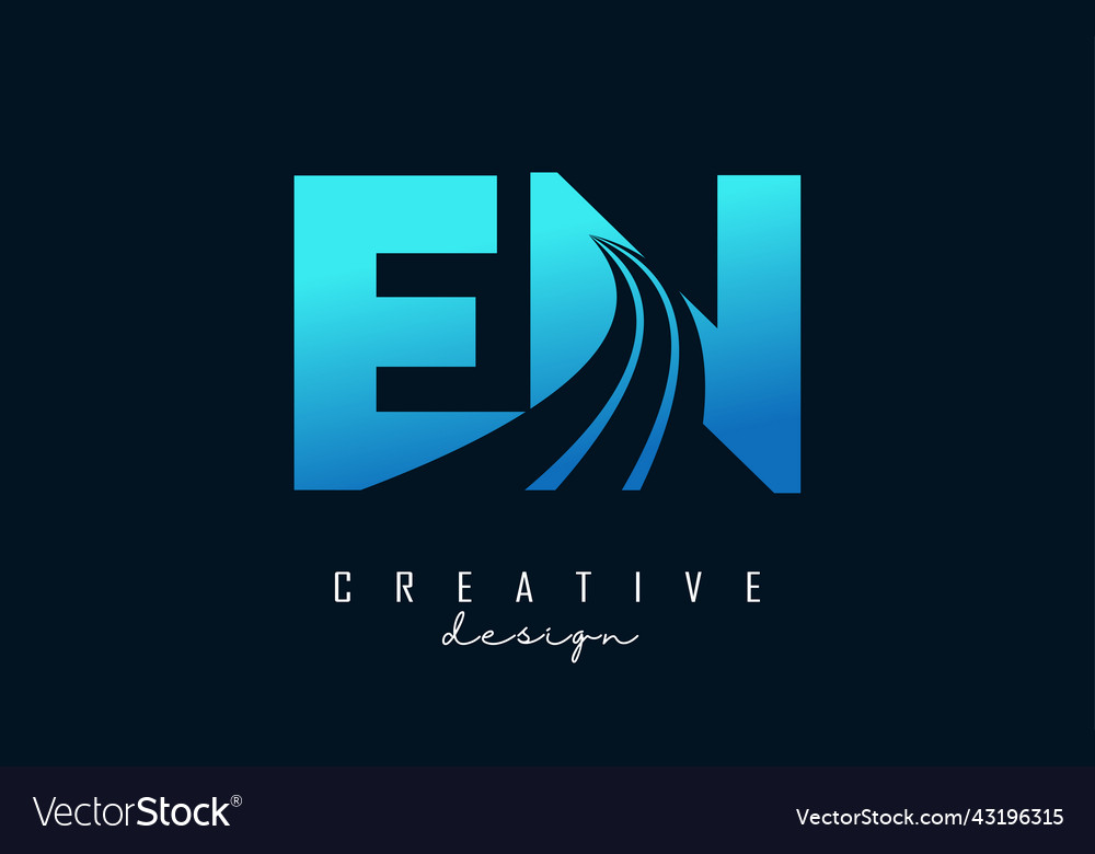 Creative blue letters en e n logo with leading