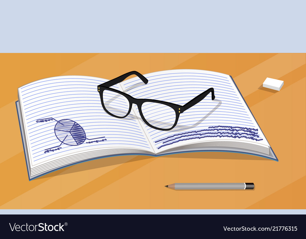 Glasses and notebook with data vector image Glasses and notebook with data