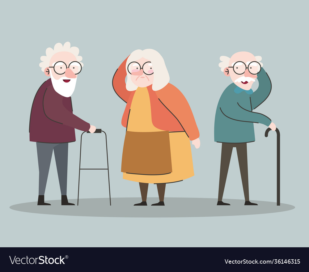 Group three grandparents using walker and cane Vector Image