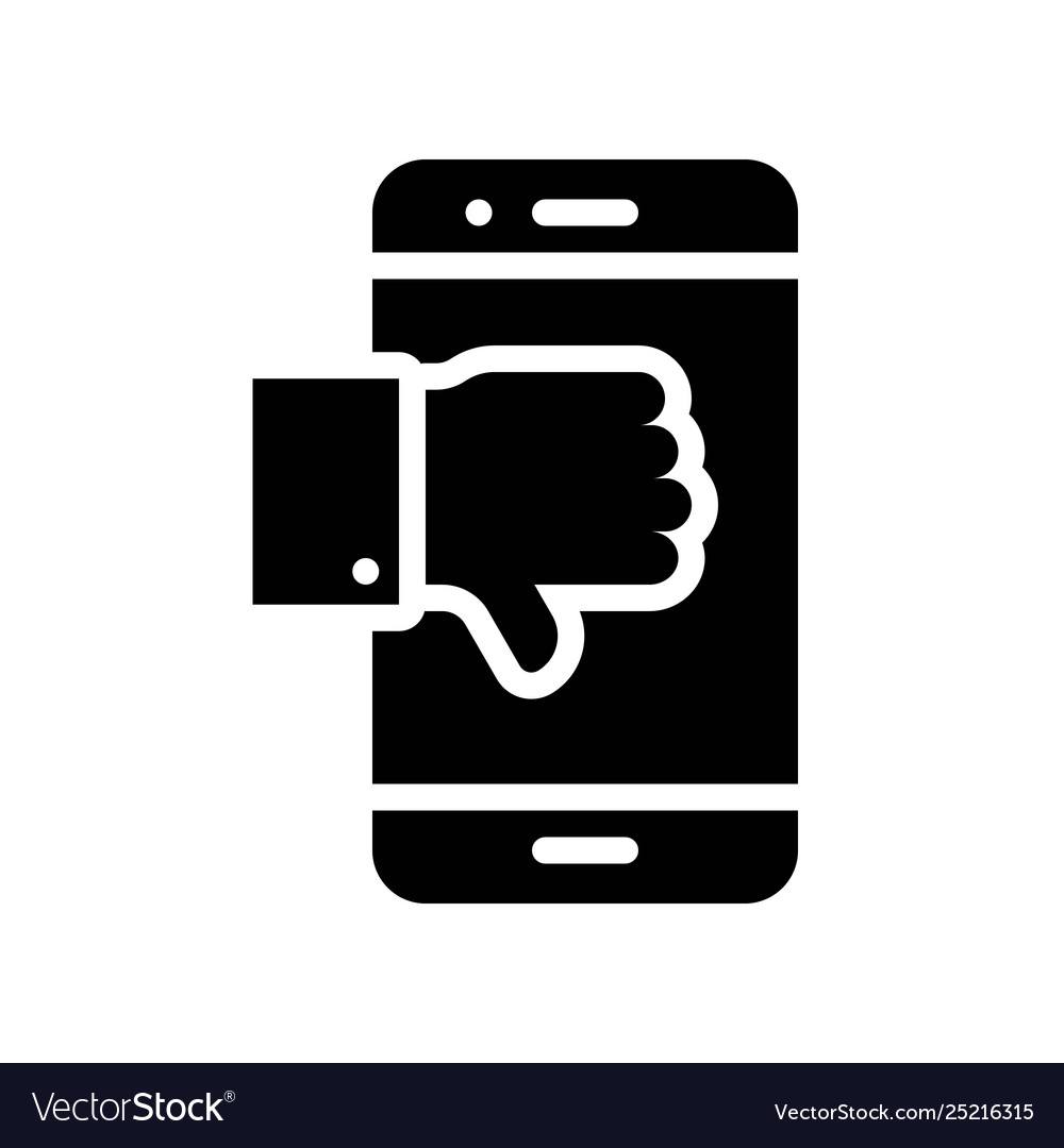 Mobile phone with thumb down social media solid