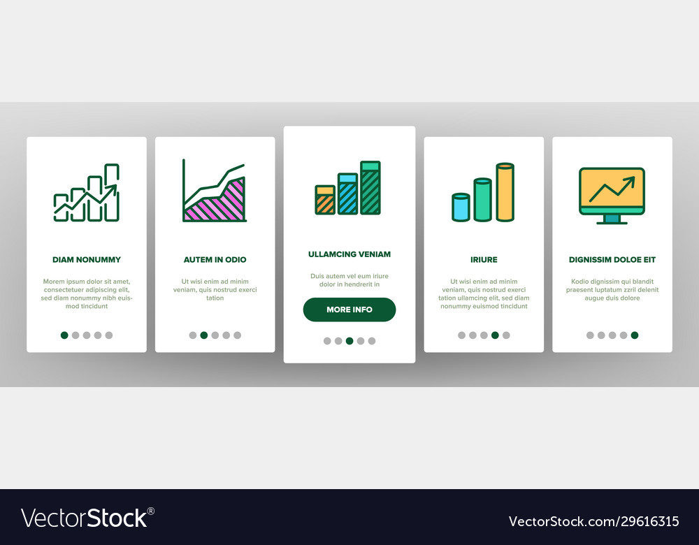 Progress grow graphs onboarding icons set