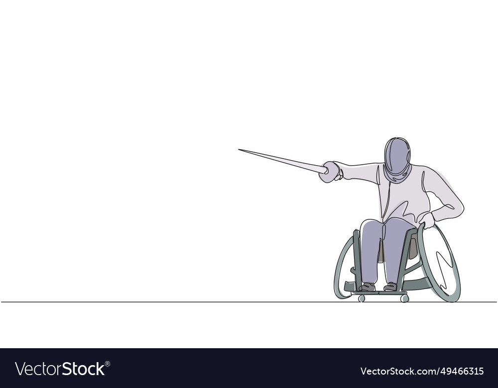 Single continuous line drawing disabled fencing Vector Image