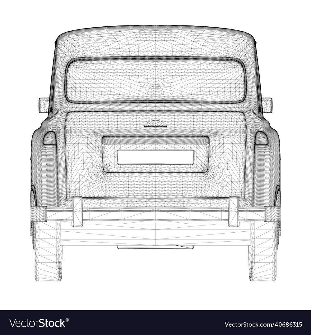 Wireframe of a retro car from black lines isolated