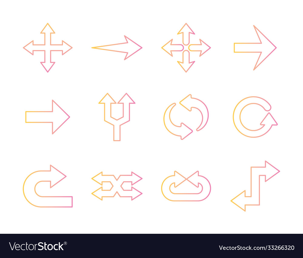 Arrows gradient style set icons design