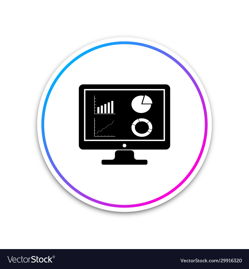 Black computer monitor with graph chart icon vector image Black computer monitor with graph chart icon