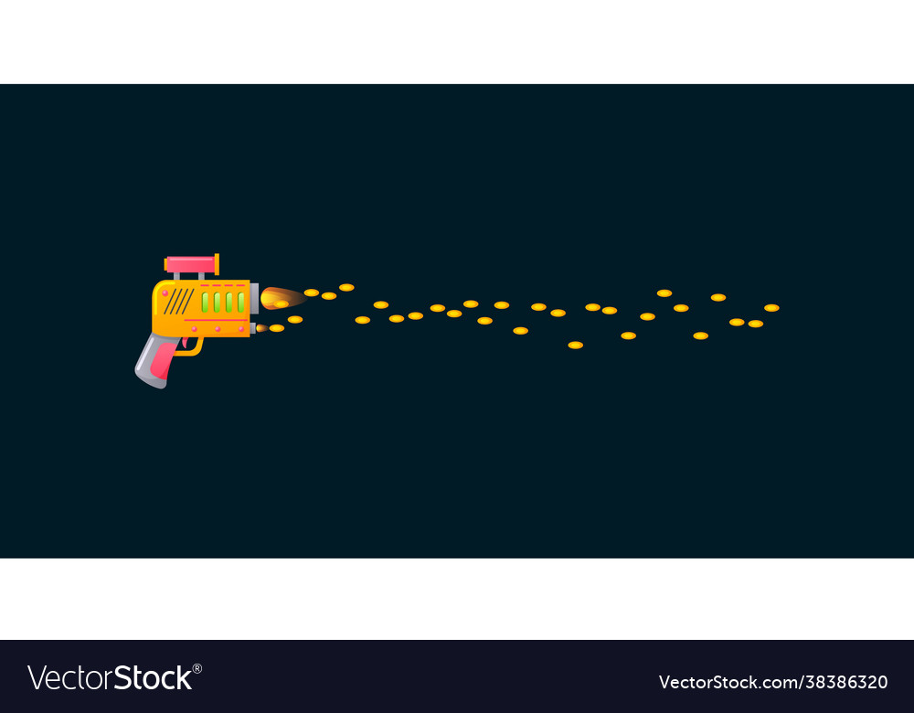 Blaster gun firing with laser beams cartoon flat