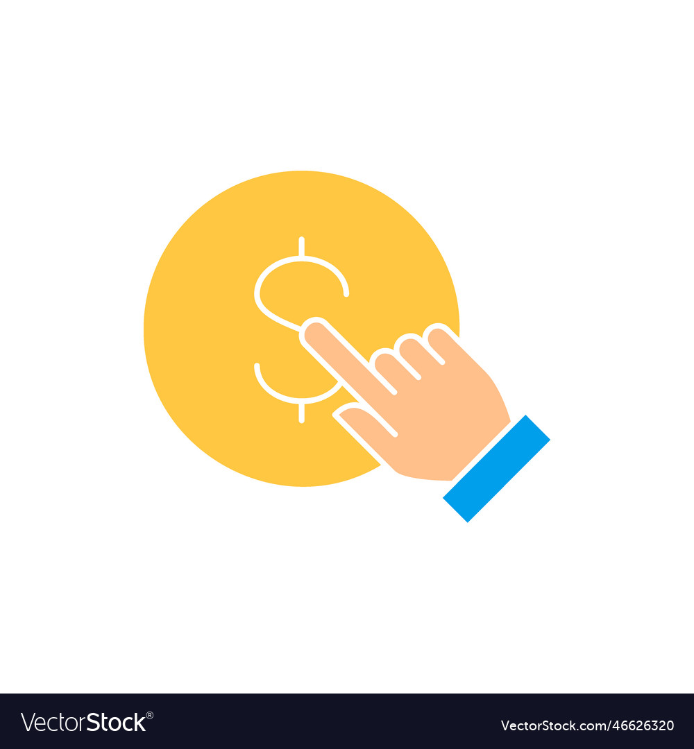 Finger click the coin button press touch Vector Image Finger click the coin button press touch