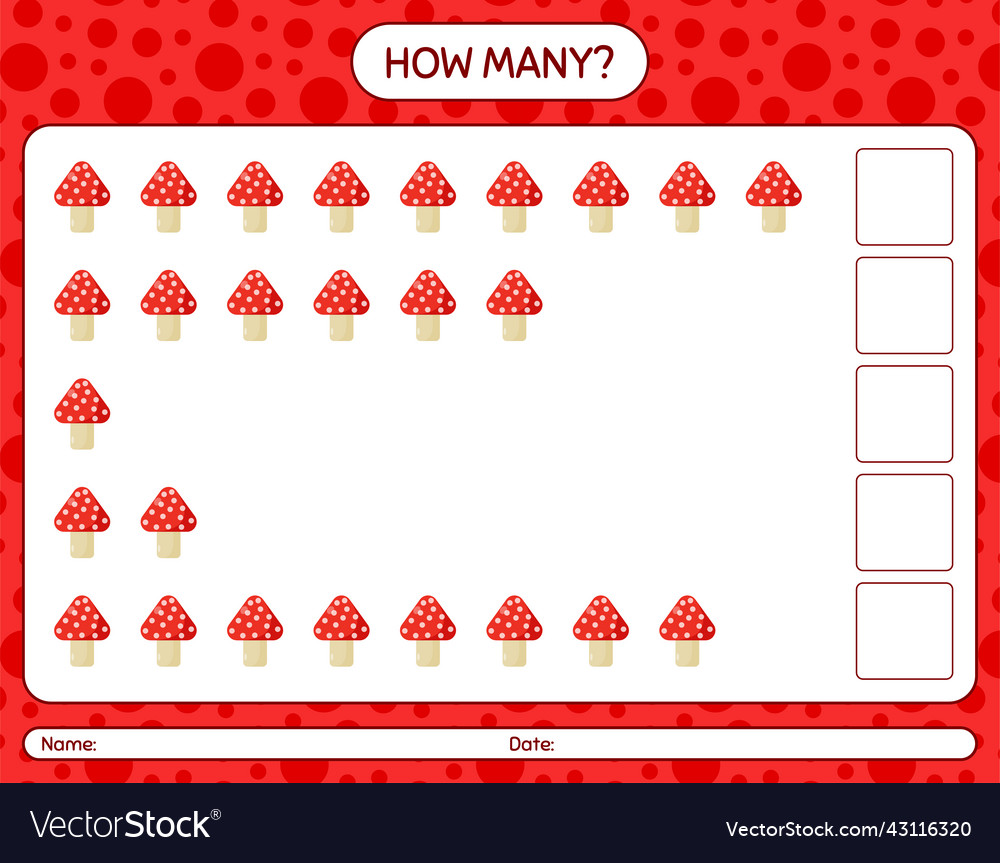 How many counting game with mushroom worksheet Vector Image How many counting game with mushroom worksheet