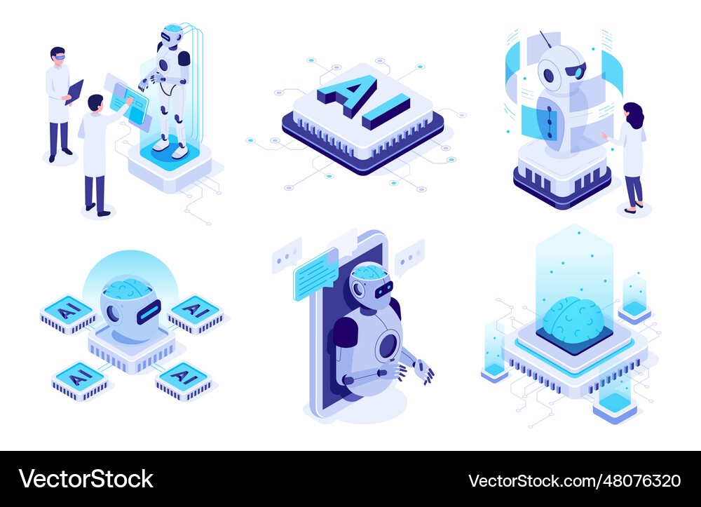 Isometric artificial intelligence digital brain Vector Image