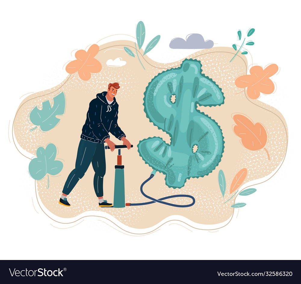 Man pumping up inflatable Vector Image Man pumping up inflatable