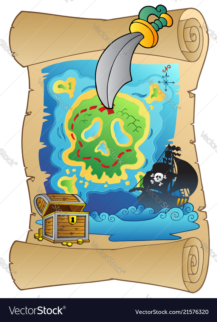 Old scroll with pirate map Vector Image Old scroll with pirate map