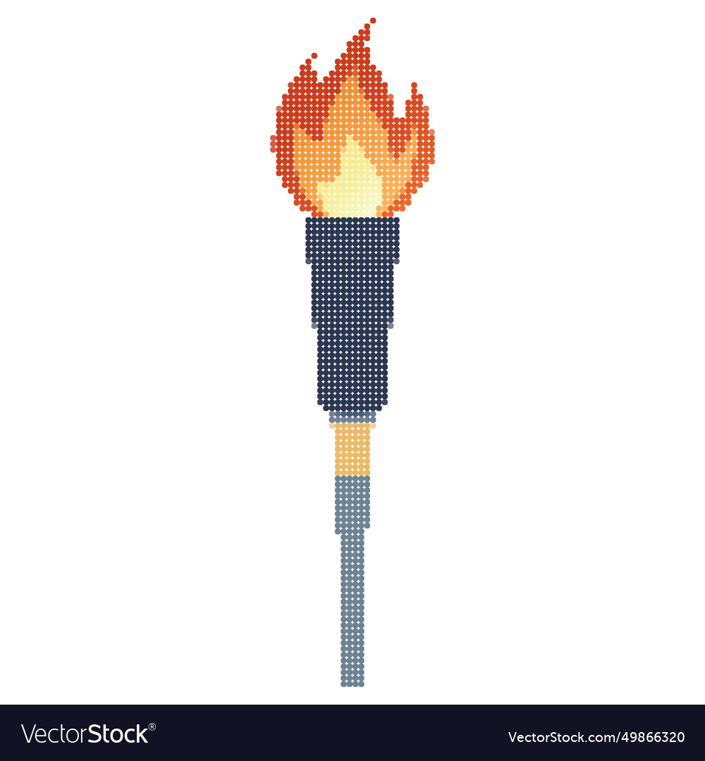 Pixel dots flaming torch cartoon withe vector image Pixel dots flaming torch cartoon withe