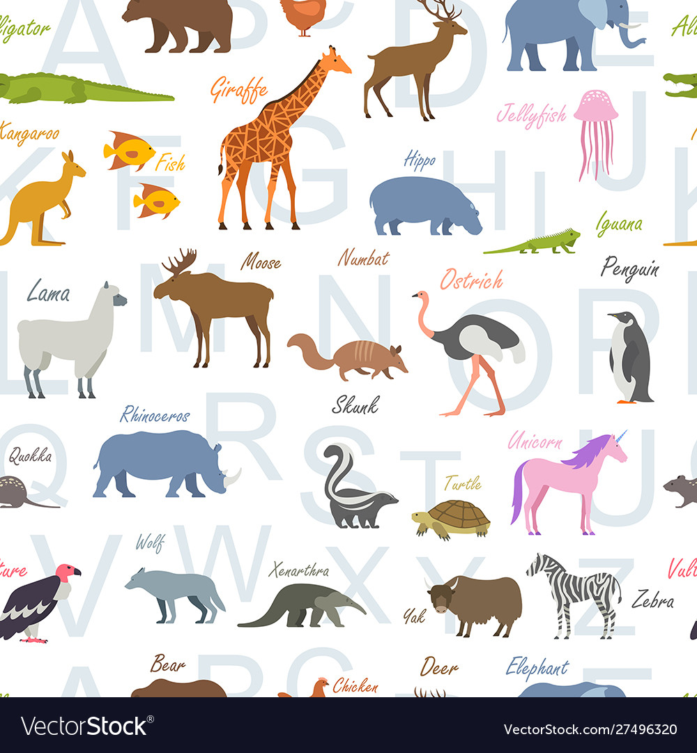 Seamless pattern with zoo alphabet animal alphabe Vector Image