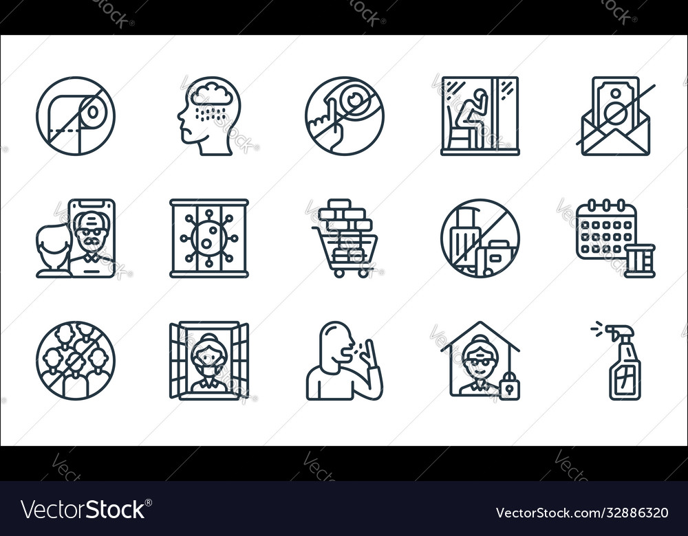 Self isolation line icons linear set quality vector image Self isolation line icons linear set quality