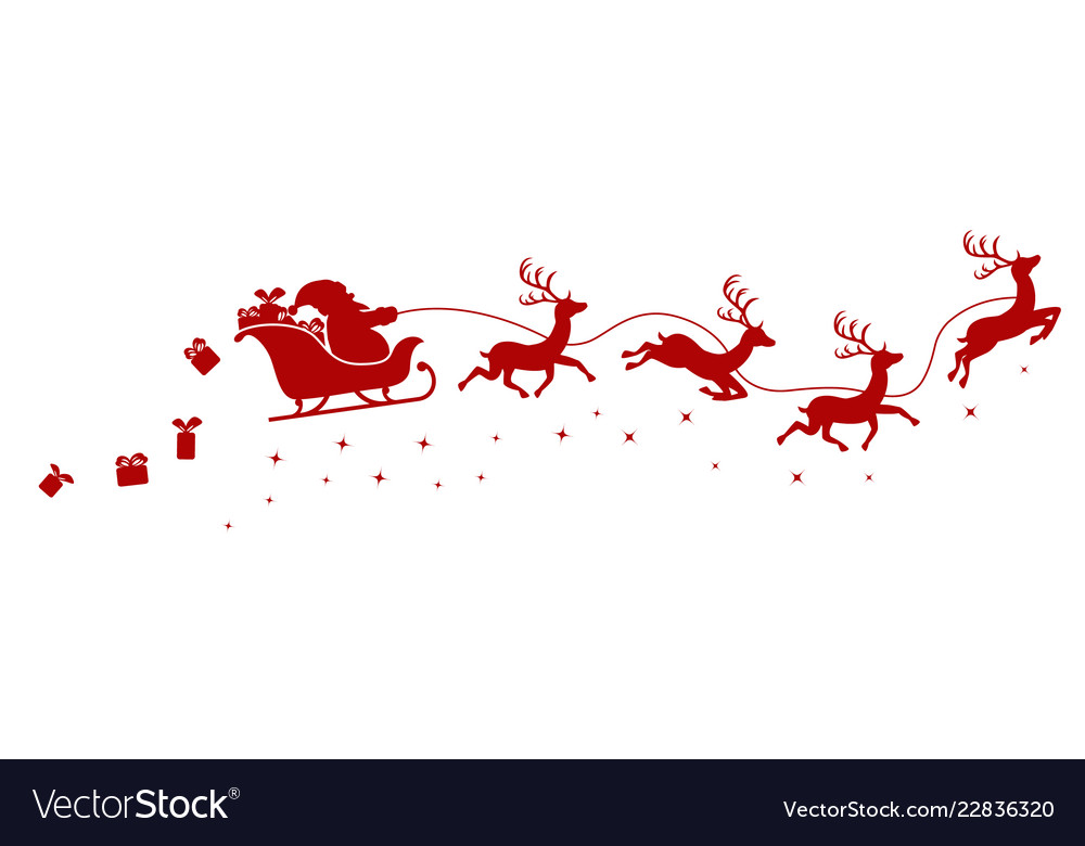 Silhouette Santa On A Sleigh Flying With Deer Vector Image