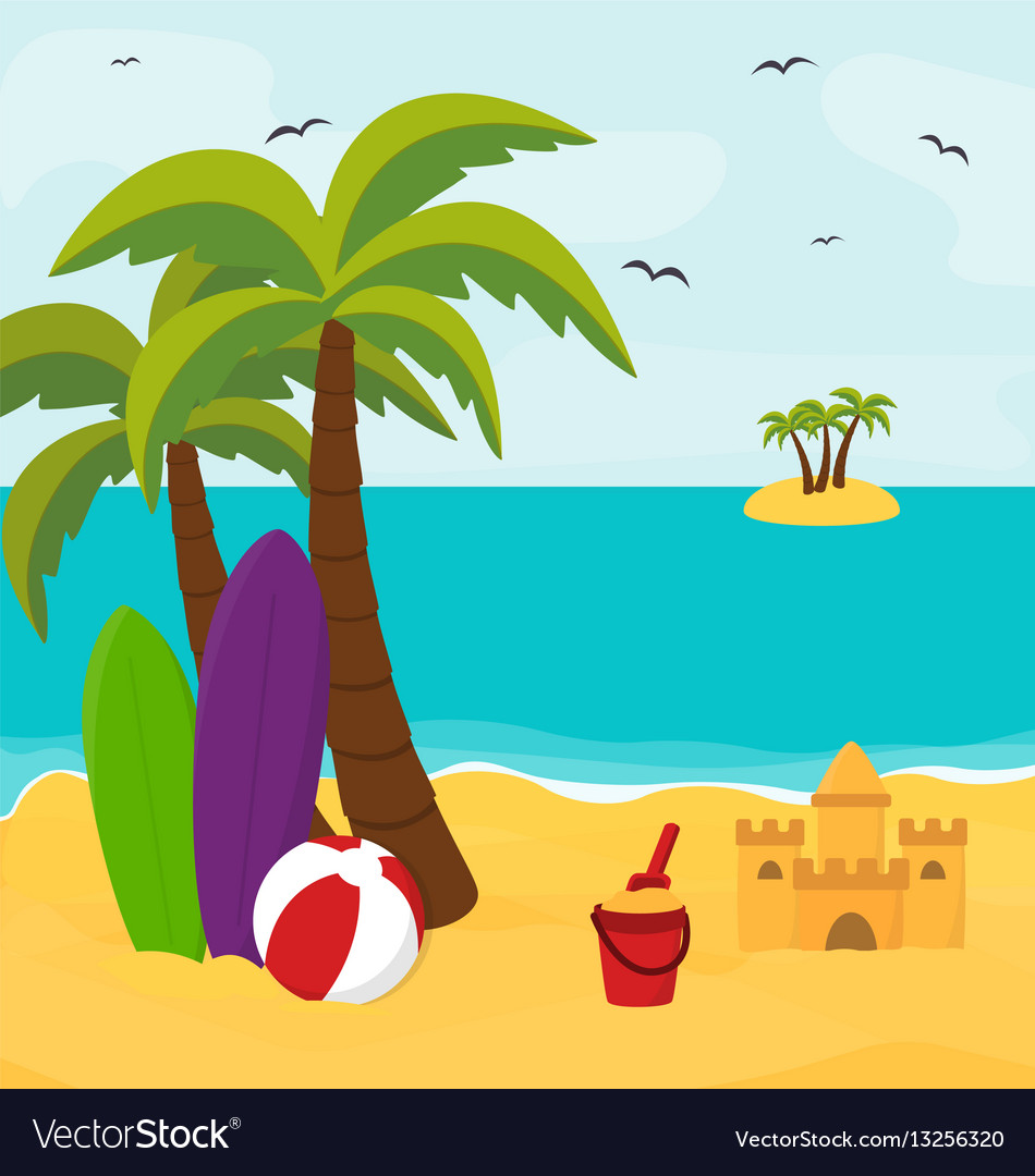 Summer beach with island in sea sunny holiday Vector Image