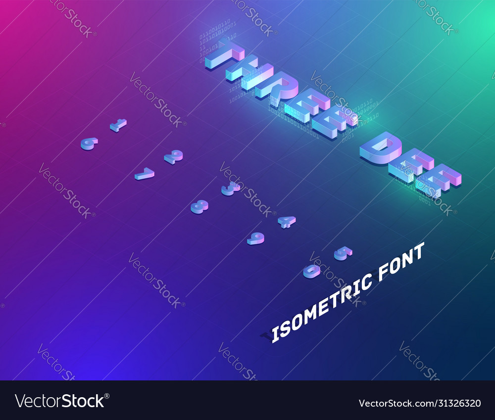 Three dee tech font set isometric vector image Three dee tech font set isometric