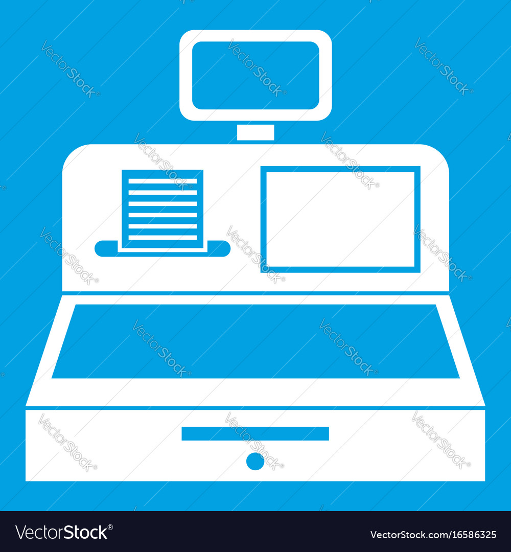 Cash Register With Cash Drawer Icon White Vector Image