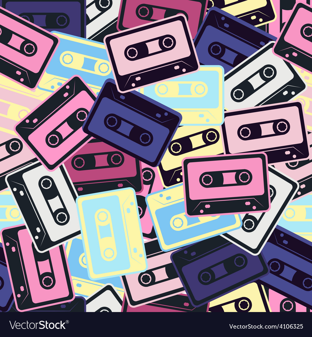 Cassettes seamless pattern in retro style