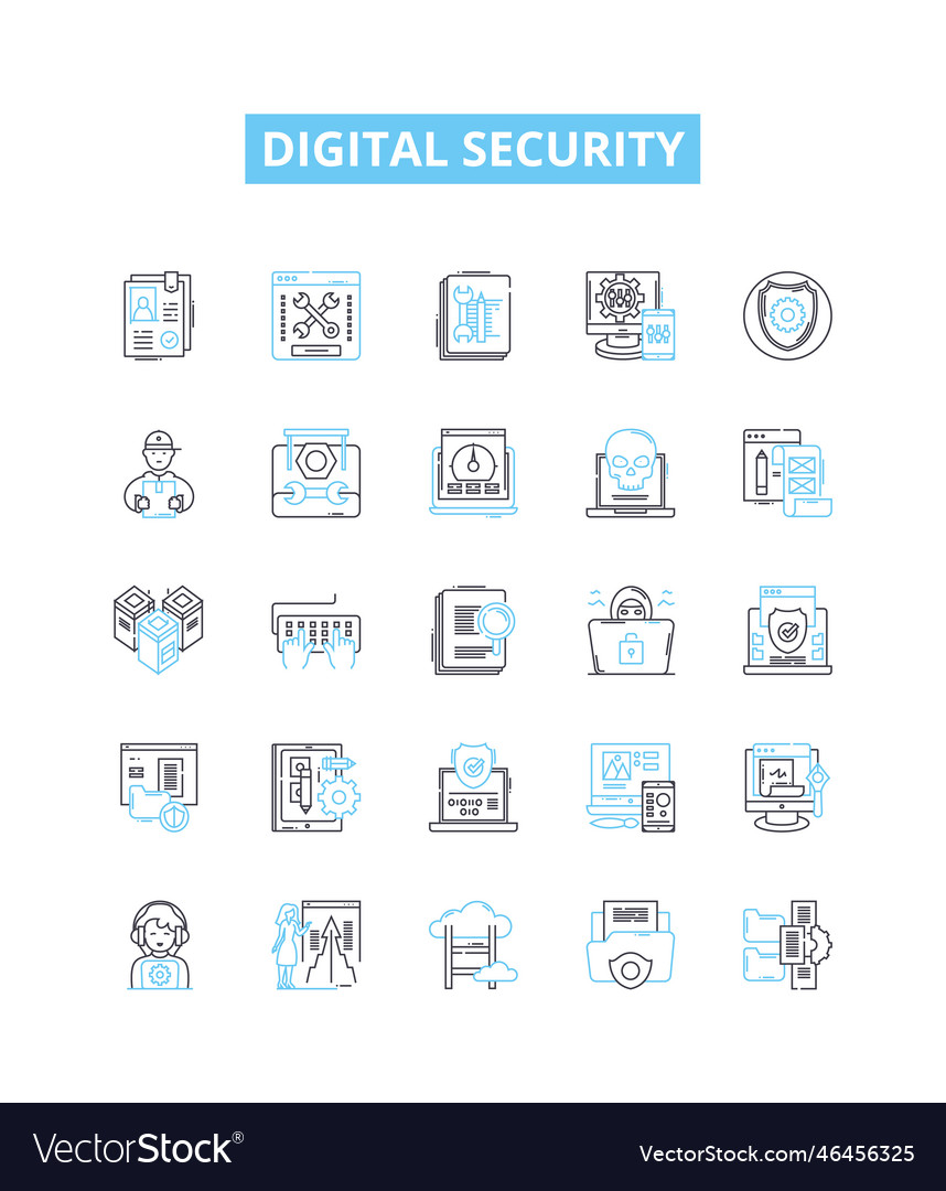 Digital security line icons set vector image Digital security line icons set