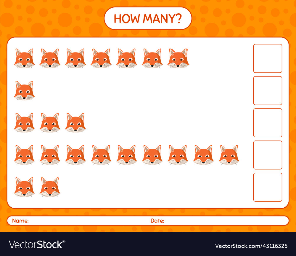 How many counting game with red fox worksheet vector image How many counting game with red fox worksheet