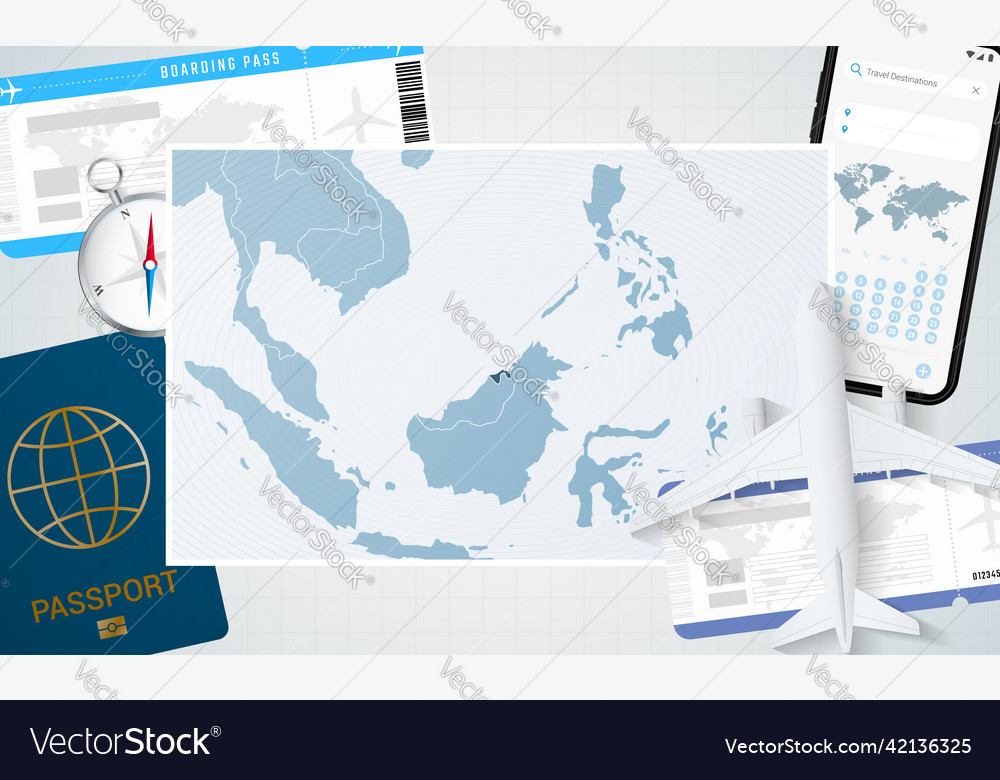 Journey to brunei with a map of background