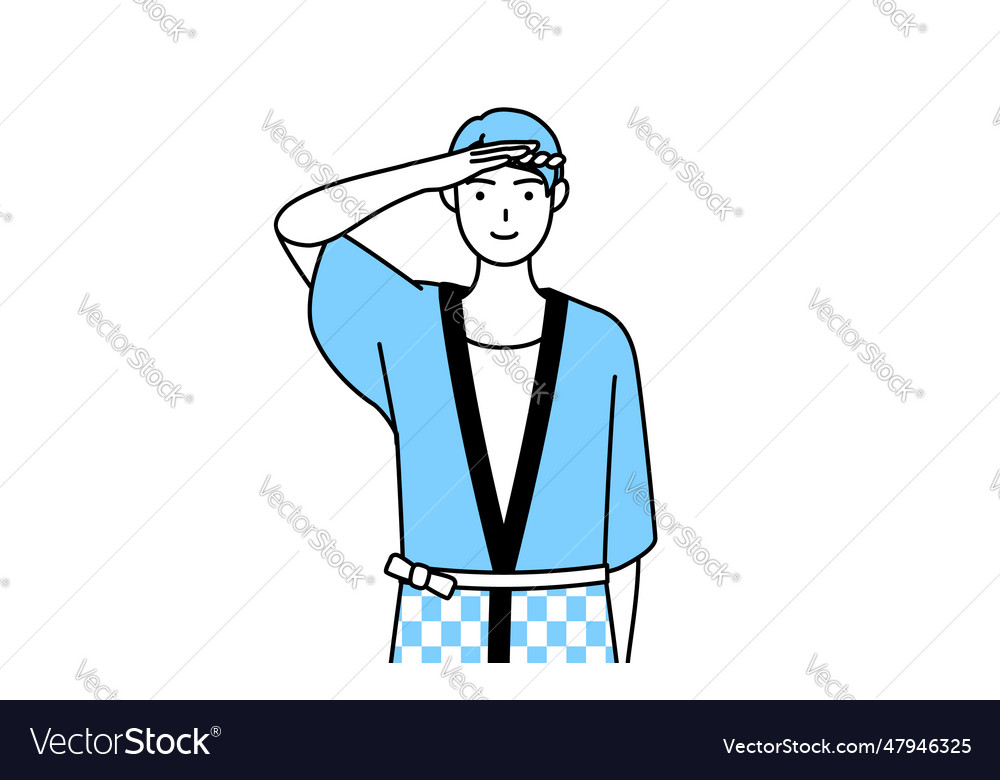 Man wearing happi coat for summer festivals Vector Image