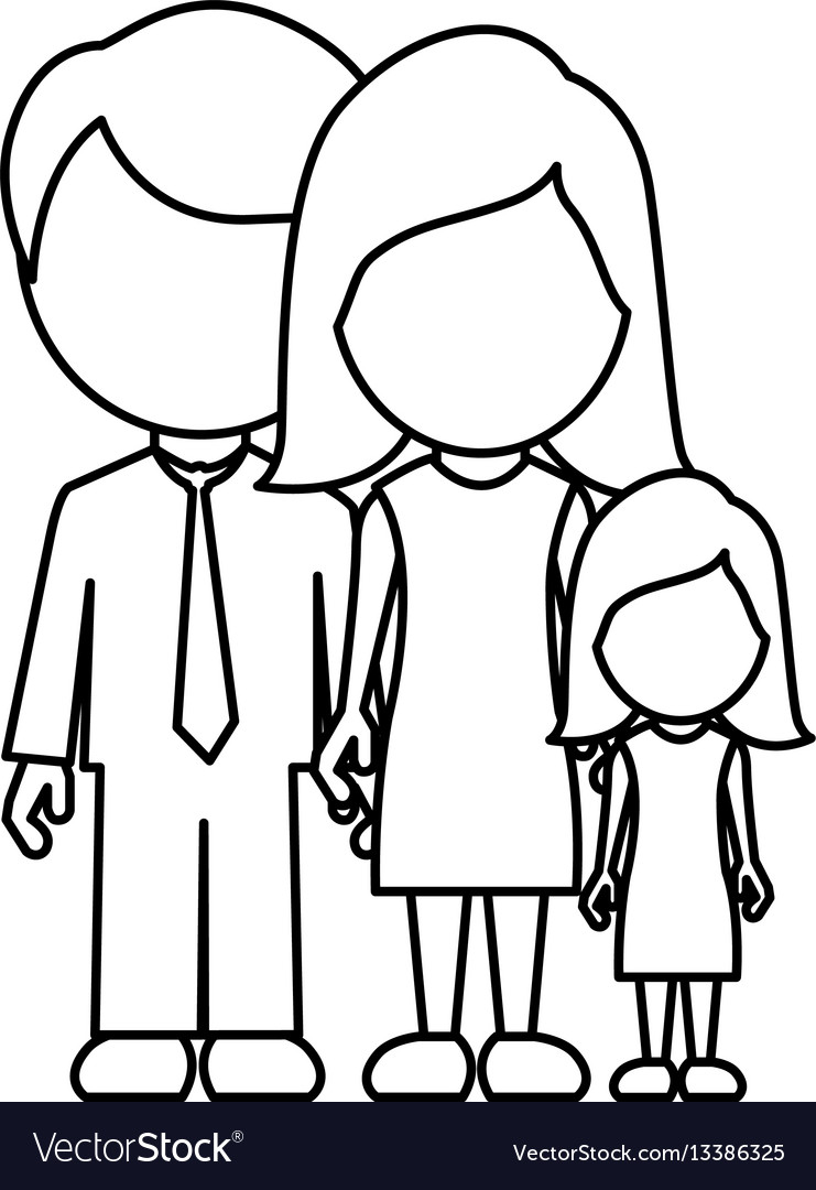 Monochrome contour faceless with dad mom Vector Image