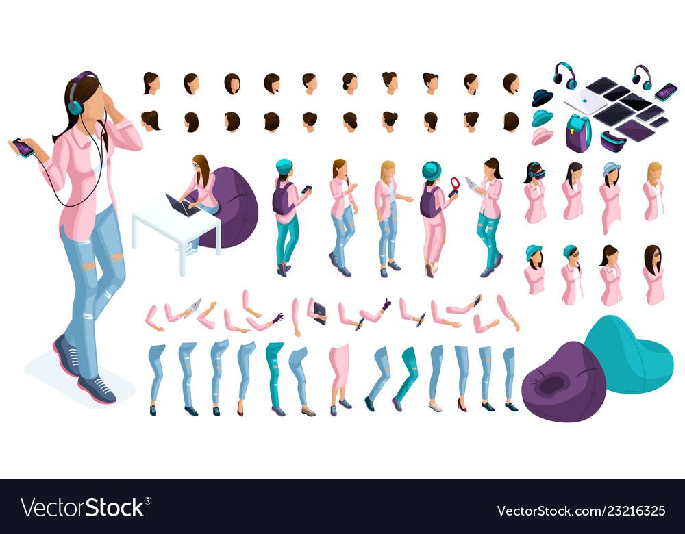 Set for create your character in isometric vector image Set for create your character in isometric