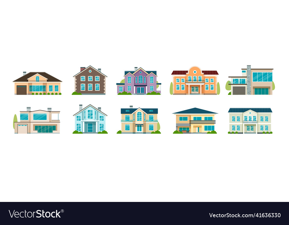 Flat modern cottage house suburban neighborhood vector image Flat modern cottage house suburban neighborhood
