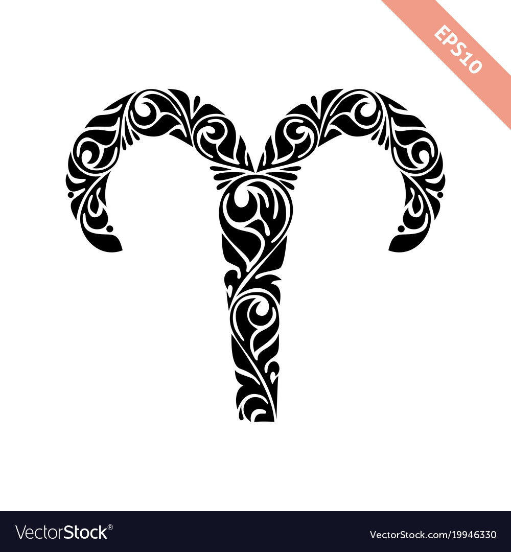 Hand drawn black ornate horoscope symbol - aries