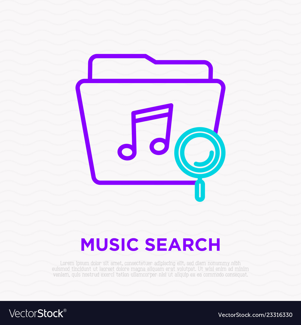 Music search icon folder with note and magnifier