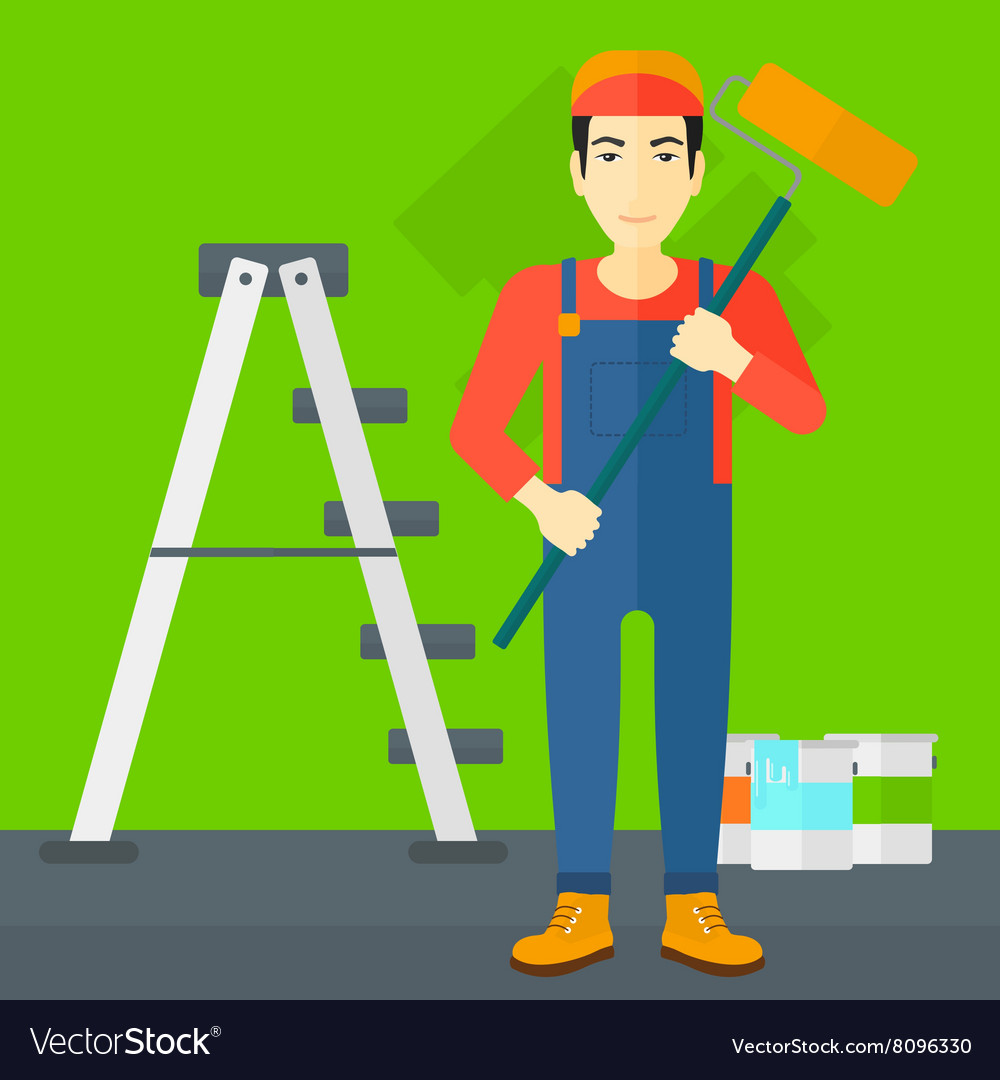 Painter with paint roller Royalty Free Vector Image